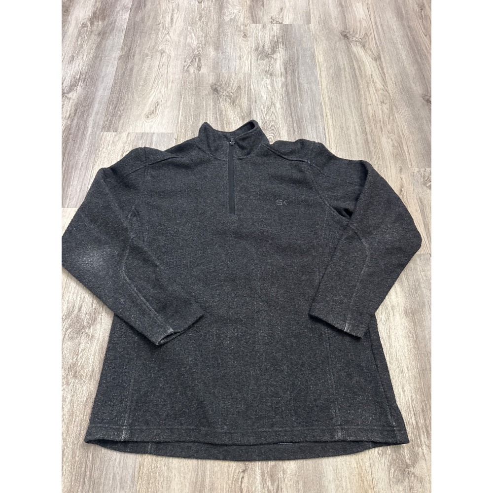 Stormy Kromer Womens XL Quarter Zip Pullover Wool Blend Charcoal Grey Mock Neck